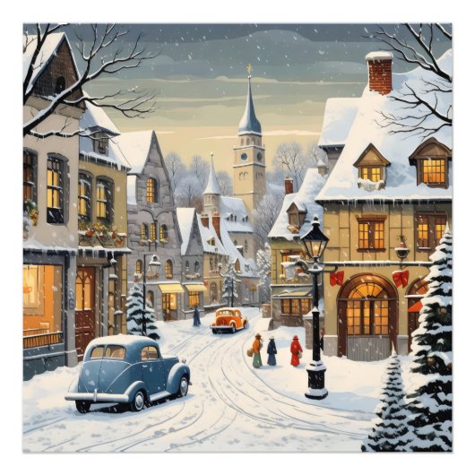 Retro Winter Cityscape Foto Afdruk (Voorkant)