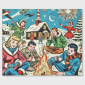 Retro Winter Comics Cadeaupapier (Vlak)