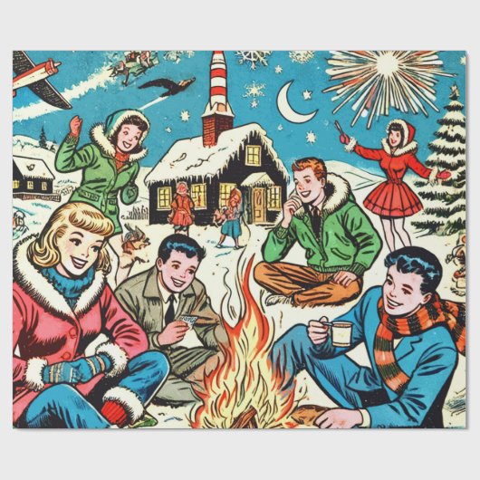 Retro Winter Comics Cadeaupapier (Vlak)
