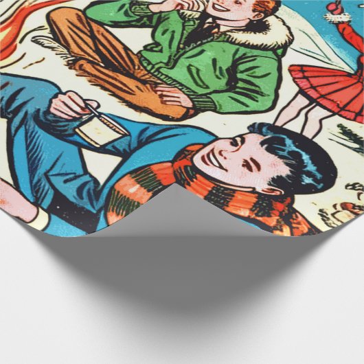 Retro Winter Comics Cadeaupapier (Hoek)