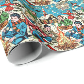 Retro Winter Comics Cadeaupapier (Rol Hoek)