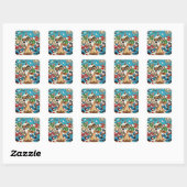 Retro Winter Comics Vierkante Sticker (Vel)