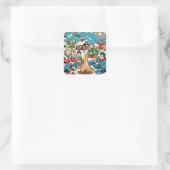 Retro Winter Comics Vierkante Sticker (Tas)