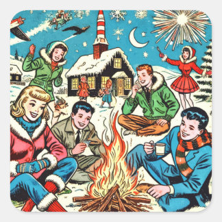 Retro Winter Comics Vierkante Sticker