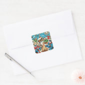 Retro Winter Comics Vierkante Sticker (Envelop)