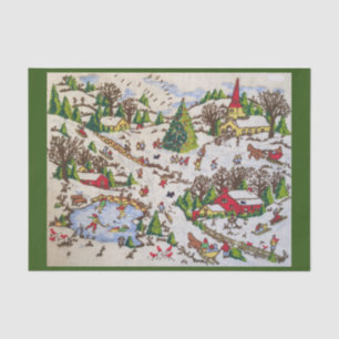 Retro  Winter Holiday Scene Tissuepapier