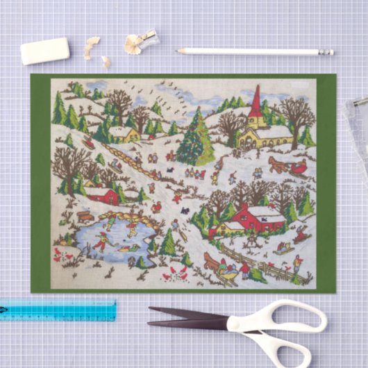 Retro Winter Holiday Scene Tissuepapier (Craft)
