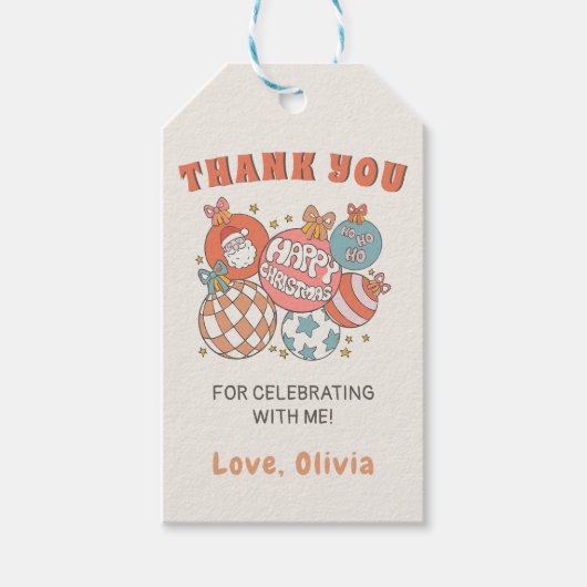 Retro Winter Kerstman Verjaardagsfeest Cadeaulabel (Voorkant)