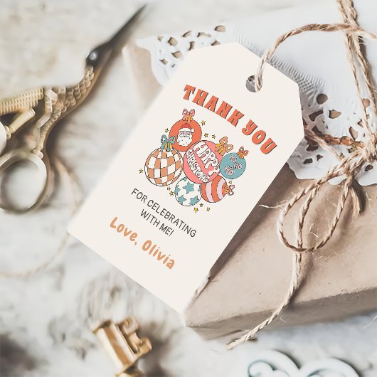 Retro Winter Kerstman Verjaardagsfeest Cadeaulabel