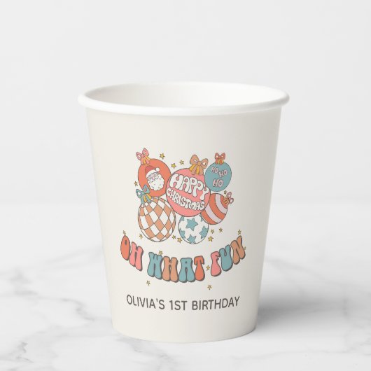 Retro Winter Kerstman Verjaardagsfeest Papieren Bekers (Voorkant)