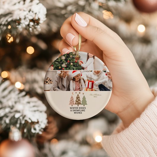 Retro Winter Kisses & Snowflake Wishes Keramisch Ornament