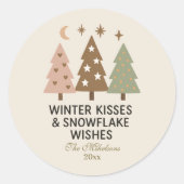 Retro Winter Kusses & Snowflake Wensen Ronde Sticker (Voorkant)