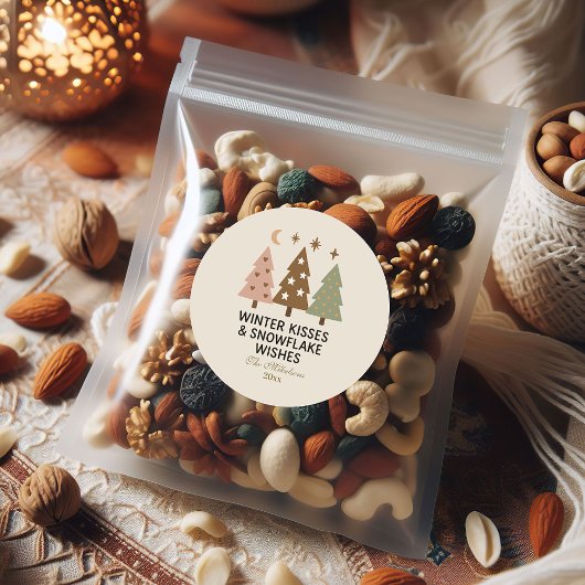 Retro Winter Kusses & Snowflake Wensen Ronde Sticker