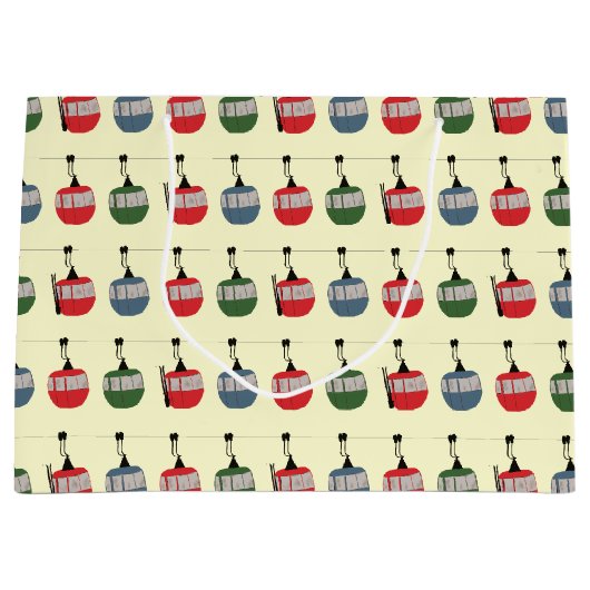 Retro Winter Ski Gondola Lift Skiërs Cream Groot Cadeauzakje (Voorkant)