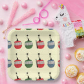 Retro Winter Ski Gondola Lift Skiërs Cream Papieren Bordje (Feest)