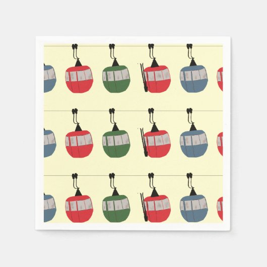 Retro Winter Ski Gondola Lift Skiërs Cream Servet (Voorkant)