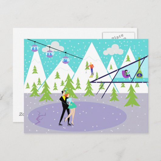 Retro Winter Ski Resort Briefkaart (Voorkant / Achterkant)
