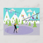 Retro Winter Ski Resort Briefkaart (Voorkant)