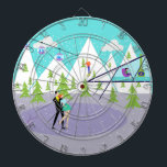 Retro Winter Ski Resort Dart Board Dartbord<br><div class="desc">Dit Retro Winter Ski Resort Dart Board heeft voor ieder wat wils. De schilderachtige cartoon is voorzien van een met sneeuw bedekte bergketen met groene cederbomen. Een eenzame skiër, in rood, sinaasappel en koningsblauw, kan gezien worden terwijl hij over de hoogste berg zwemt. Sneeuw blijft herfsten van de wolken in...</div>