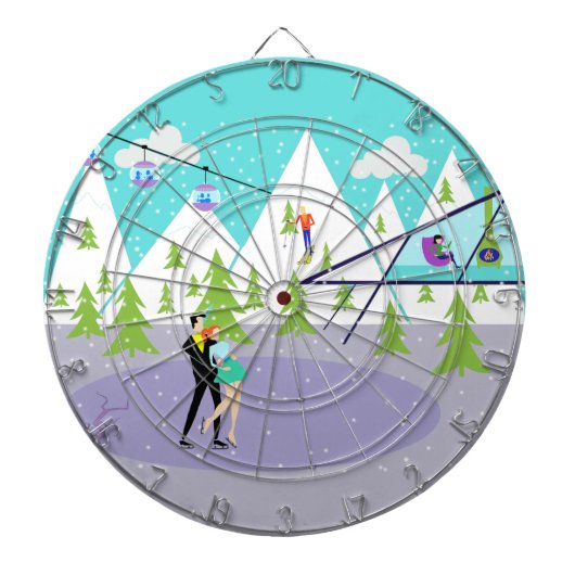 Retro Winter Ski Resort Dart Board Dartbord (Voorkant)