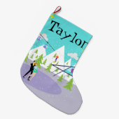 Retro Winter Ski Resort Kerstmis Grote Kerstsok (Voorkant (Hangend))