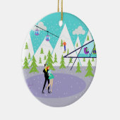 Retro Winter Ski Resort kerstversiering Keramisch Ornament (Rechts)