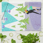 Retro Winter Ski Resort Kitchen Towel Theedoek (Gevouwen)