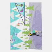 Retro Winter Ski Resort Kitchen Towel Theedoek (Verticaal)