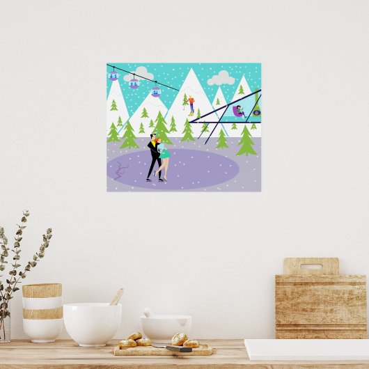 Retro Winter Ski Resort Poster (Keuken)