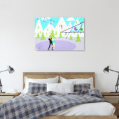 Retro Winter Ski Resort Stretched Canvas Afdrukken (Insitu (Slaapkamer))