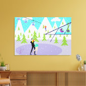Retro Winter Ski Resort Stretched Canvas Afdrukken (Insitu (Woonkamer))
