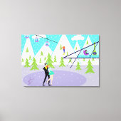 Retro Winter Ski Resort Stretched Canvas Afdrukken (Voorkant)