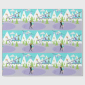 Retro Winter Ski Resort Wrappapier Cadeaupapier (Vlak)