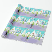 Retro Winter Ski Resort Wrappapier Cadeaupapier (Uitgerold)