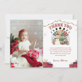 Retro Winter Sneeuwman Kerstboom Verjaardag Foto Bedankkaart (Voorkant)