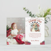 Retro Winter Sneeuwman Kerstboom Verjaardag Foto Bedankkaart (Staand voorkant)