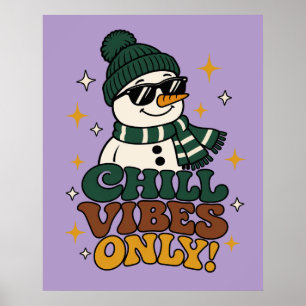 Retro Winter Sneeuwman Ontspannen Sfeer Poster