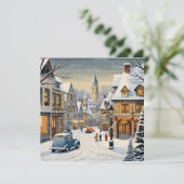 Retro Winter Stadsgezicht Feestdagenkaart (Staand voorkant)