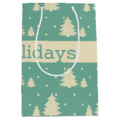 Retro Winter Trees op Turquoise met tekstband Medium Cadeauzakje (Voorkant)