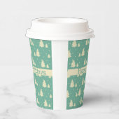Retro Winter Trees op Turquoise met tekstband Papieren Bekers (Rechts)
