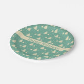 Retro Winter Trees op Turquoise met tekstband Papieren Bordje (Gekanteld)