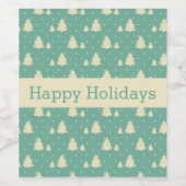 Retro Winter Trees op Turquoise met tekstband Wijn Etiket (Enkel label)
