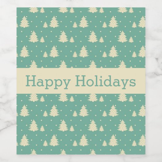 Retro Winter Trees op Turquoise met tekstband Wijn Etiket (Enkel label)