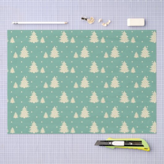 Retro Winter Trees op Turquoise Tissuepapier (Craft)