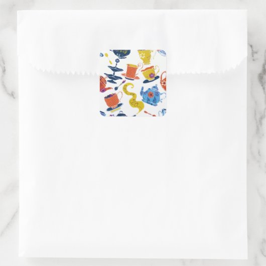  Retro Winter Whimsical Tea Party Vierkante Sticker (Tas)