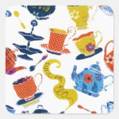  Retro Winter Whimsical Tea Party Vierkante Sticker (Voorkant)