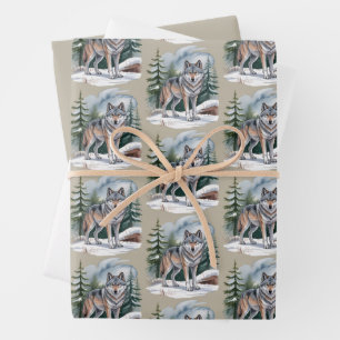 Retro Winter Wolf Watercolor 90's Wildernis Natuur Inpakpapier Vel