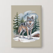 Retro Winter Wolf Waterverf 90's Wildernis Natuur Button (Voorkant)