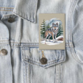 Retro Winter Wolf Waterverf 90's Wildernis Natuur Button (Insitu)