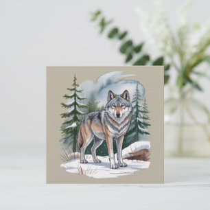 Retro Winter Wolf Waterverf 90's Wildernis Natuur Kaart